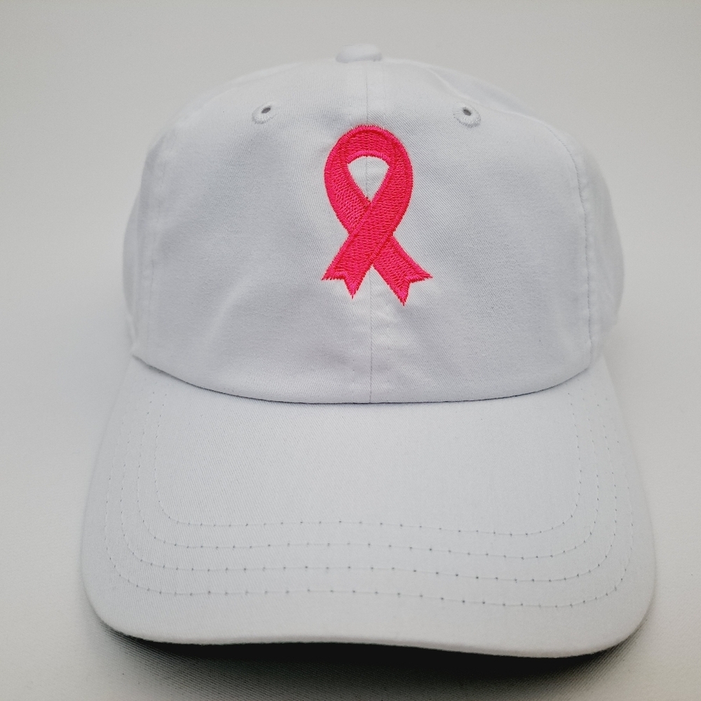 Breast Cancer Awareness Embroidered Hat Cap Relaxed Cotton White